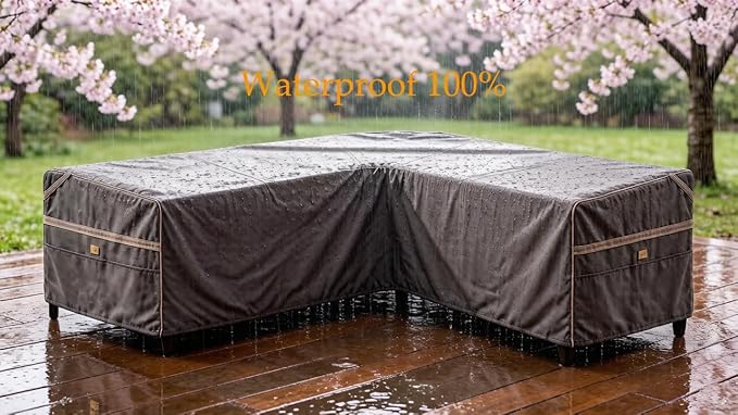 Heavy Duty Waterproof Outdoor V-Shaped Sectional Sofa Cover UV Resistant Patio Furniture Covers 100" W (on Each Side) x 33" D x 31" H Dark Grey