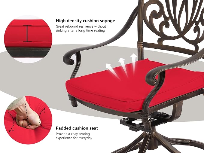 Grepatio 9 Piece Cast Aluminum Outdoor Dining Set, Patio Furniture Set with 2“ Umbrella Hole and 8 Swivel Chairs with Cushions, Patio Dining Furniture Set for Porch Poolside Garden (Red)