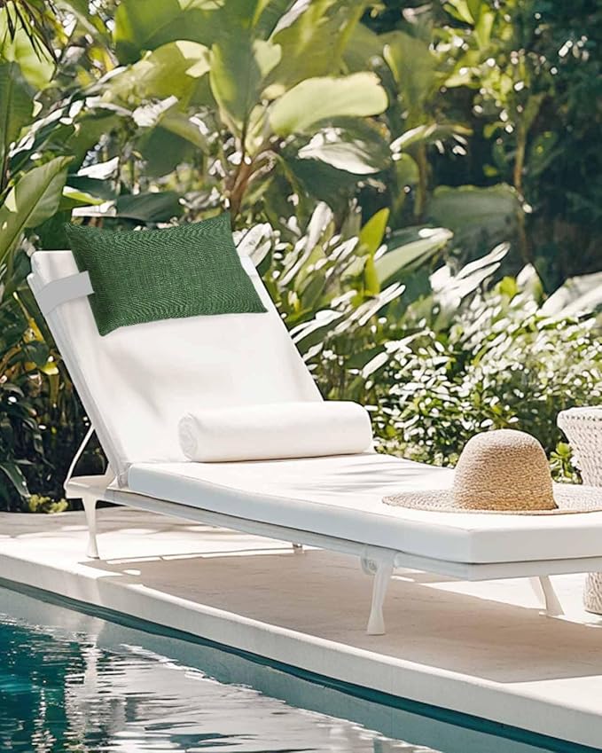 Outdoor Pillow for Chaise Lounge Chair Green Rustic Vintage Burlap Texture Outdoor Pillows Waterproof with Adjustable Strap Headrest Lumbar Pillows for Garden Patio Furniture 2 Pack 11" x 16"