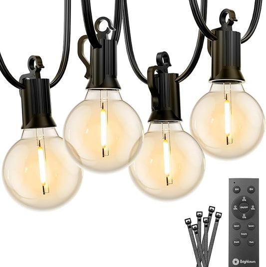 Brightown Outdoor String Lights, 38FT 15 Shatterproof LED Bulbs with Remote, Waterproof Dimmable Patio Hanging Lamps for Porch, Balcony, Bistro, Cafe, Deck, Backyard