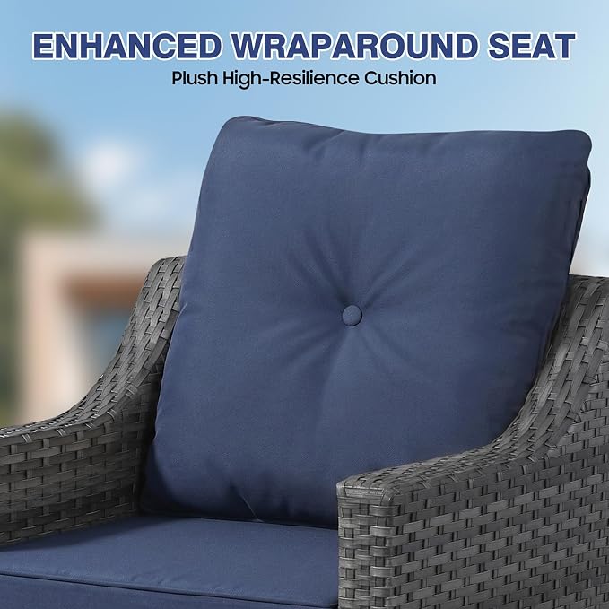 6 Piece Patio Furniture Set, 360°Swivel Glider Patio Chairs Set of 4, Outdoor Side Table Set of 2, Comfortable Seating with Thick Cushions, All-Weather Wicker Patio Set For Porch Deck Balcony Garden