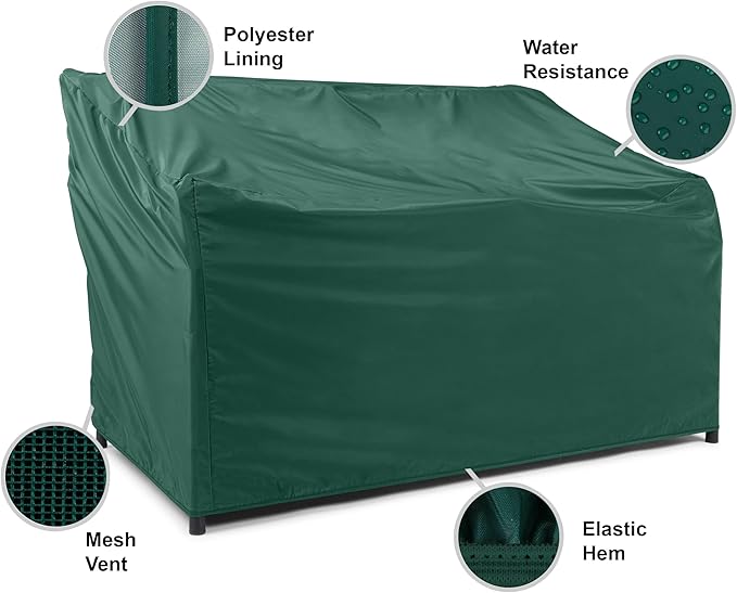 Covermates Classic Outdoor Patio Sofa Cover – Heavy-Duty 12-Gauge Vinyl with Polyester Lining, Elastic Hem & Mesh Vent for Moderate Weather Protection, 76W x 36D x 36H, Green