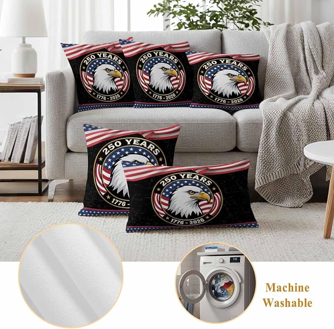 250 Year Anniversary Outdoor Waterproof Throw Pillow Covers 20x20 Set of 2, Independence Day Eagle USA Flag Decorative Pillowcases Cushion Pillowcase for Couch Sofa Patio Outside Pillow Protector
