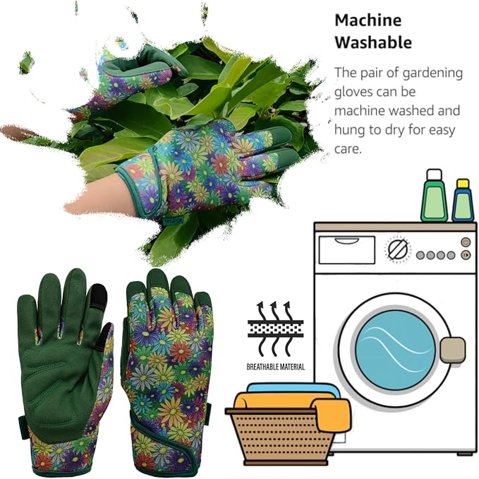Cute Pattern Gardening Gloves,Thornproof Garden Glove,Gardener Gift | Gardening Gifts for Women,Touchscreen,Tender Thornproof,Cute Pattern,Protection Palm,Machine Washable,Adjustable Cuff