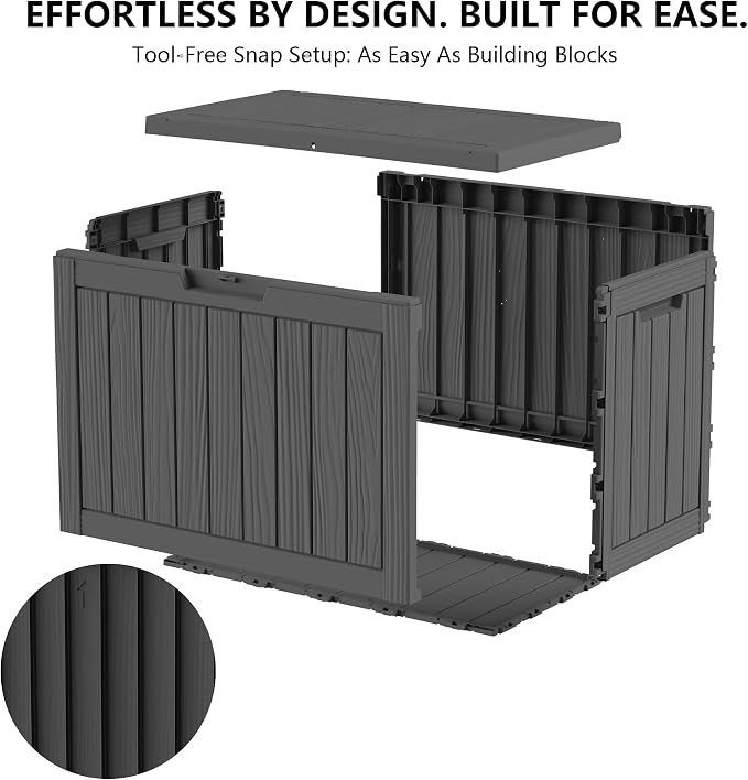 Outdoor Storage Box, 50 Gallon Waterproof Deck Box [Upgraded 3.0], Snap-Together Storage Bin for Chair Cushions, Porch Throw Pillows, Lockable Small Coffee Table Ottoman, Patio Garden, Black