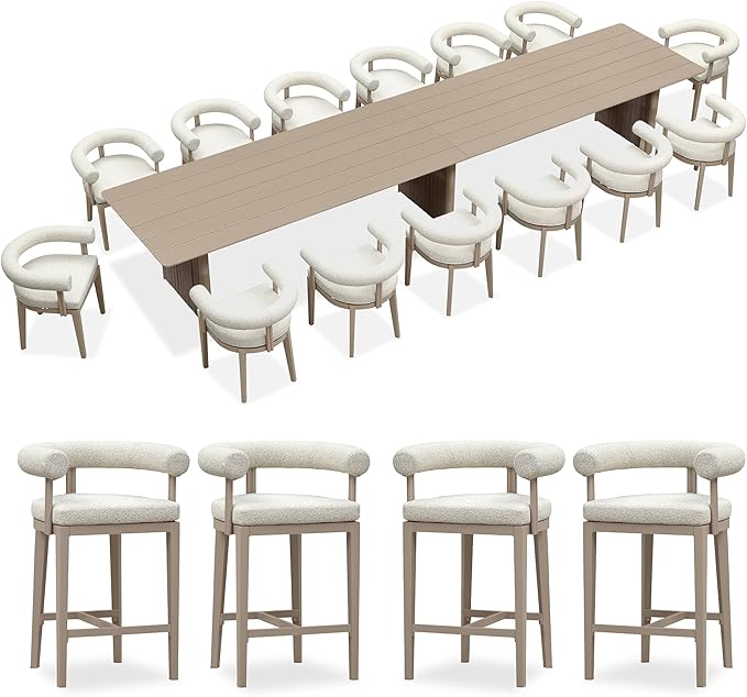 PURPLE LEAF Patio Dining Set 15 Pieces Luxury Modern Conversation Set with Counter Stools Aluminum Large Rectangle Dining Table and Chairs with Olefin Cushion Outdoor Furniture Set for Garden Deck