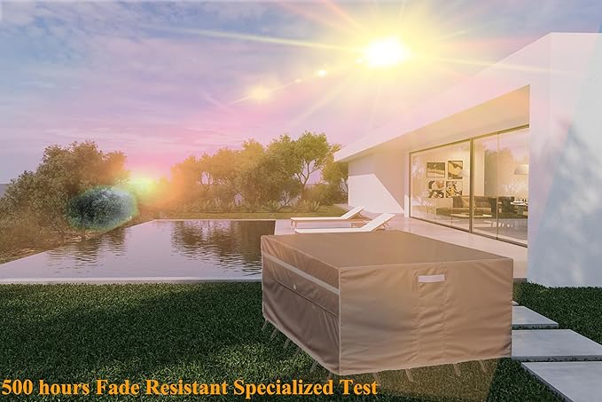 Heavy Duty Waterproof Patio Furniture Covers UV Resistant Rectangular Outdoor Table and Chair Covers 110" Wx 83" D x 28" H Brown