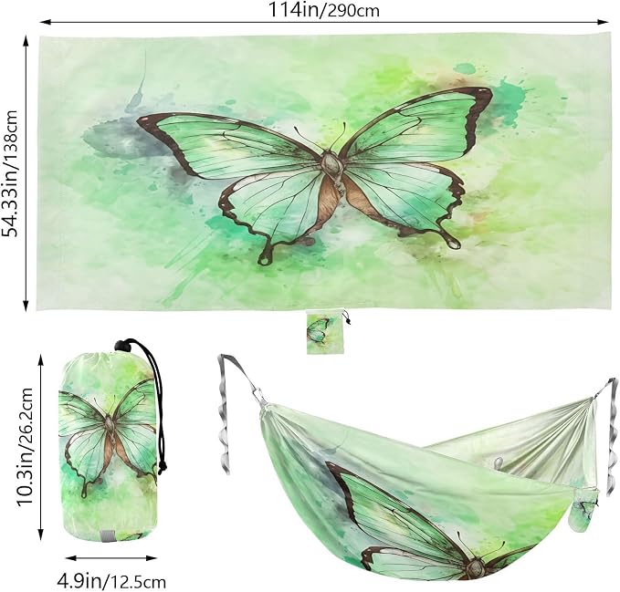 Hammocks for Outside Green Butterfly Camping Hammock Portable Hammocks with Tree Straps and Carry Bag Camping Accessories for Hiking Beach Outdoor