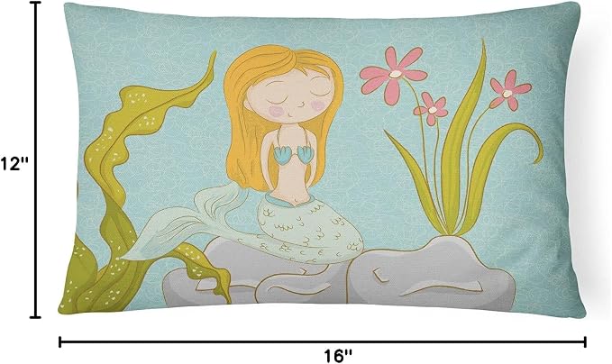 Caroline's Treasures BB8539PW1216 Mermaid Underwater Scene Canvas Fabric Decorative Pillow Machine Washable, Indoor Outdoor Decorative Pillow for Couch, Bed or Patio, 12HX16W