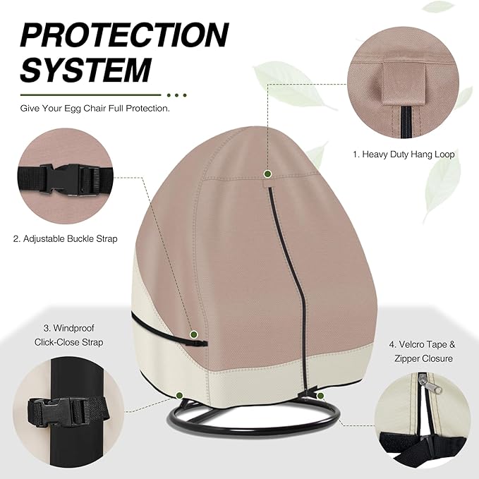Porch Shield Patio Hanging Egg Chair Cover - 600D Waterproof Outdoor Double Seat Wicker Swing Egg Chair with Stand Protector, Light Tan & Khaki