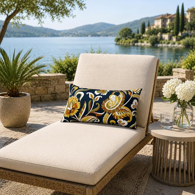 Outdoor Lumbar Pillows 12"x20" Waterproof Patio Pillows with Inserts | Set of 2 Fade Resistant Outdoor Waterproof Lumbar Pillow Decorative Garden Lumbar Cushions for Home Patio Terrace Sofa