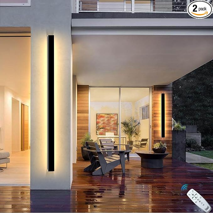 Modern Outdoor Wall Light 2 Pack 47IN, 2700K-6500K Dimmable Long Exterior Wall Light Fixtures IP65 Waterproof Black Outdoor Wall Sconce for Garage, House