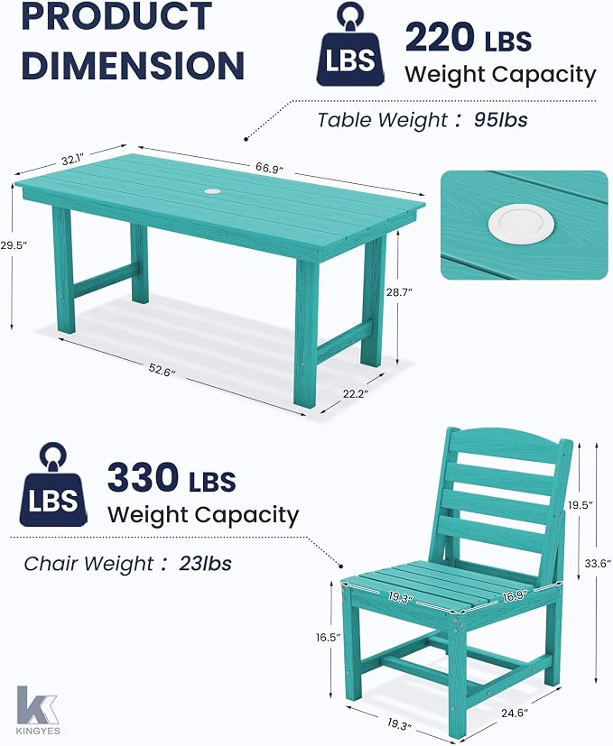 KINGYES Patio Armless Dinning Chairs Set of 2, HDPE All-Weather Outdoor Patio Chairs for Garden Backyard, Aruba