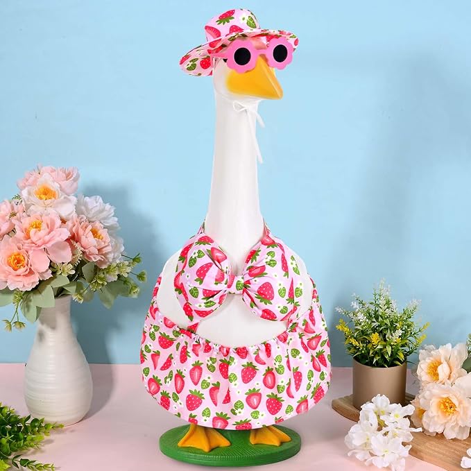 JcHrmers Bikini Goose Outfit Summer Porch Goose Outfits Hawaiian Goose Clothes Beach Geese Costume for Outdoor Garden Yard Decor (Strawberry, 23 Inch)