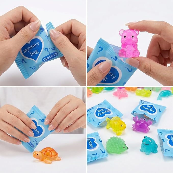 200 Pcs Mini Resin Animals Blind Bags, Glow in The Dark & Glitter Mystery Animals, Individually Wrapped Tiny Luminous Miniatures for Fairy Garden, Micro Landscape, DIY Crafts