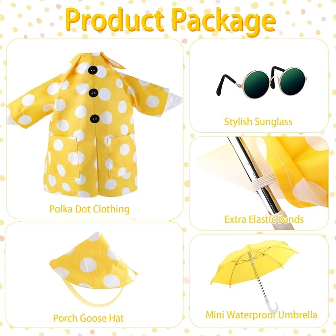 Porch Goose Outfits Summer with Sunglasses & Umbrella & Hat, Polka Dots | For 23" Cement Plastic Goose Statue, Autumn Costumes, Garden Lawn Decor, Goose Costume for Yard Statues, Hawaiian Style