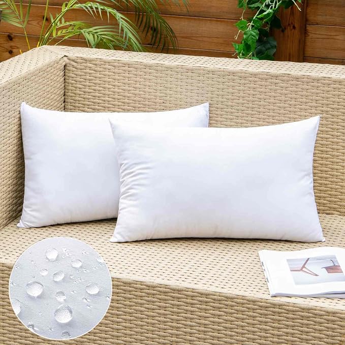 EMEMA Pack of 2 Outdoor Pillow Inserts Waterproof Throw Pillow Premium Fluffy Decorative Cushion Rectangle Inner Soft for Patio Furniture Garden Sleeping Bed Couch Sofa Bedroom 12x20 Inch 30x50 cm