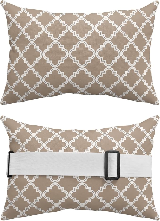 Outdoor Pillows Covers with Inserts Beige Moroccan Pattern Geometric Waterproof Recliner Pillow with Adjustable Strap Throw Pillows for Patio Furniture Pool Lounge Chair, 11x16 inch, 1PCS