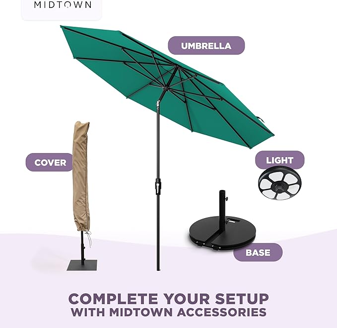 Midtown Umbrellas – The Swilt 8 Ft Patio Umbrella with 360° Swivel & Tilt Mechanism, Sunbrella Fabric & 8 Fiberglass Ribs – Outdoor Umbrella for Deck, Pool & Cafes – Canvas Teal Canopy, Black Pole
