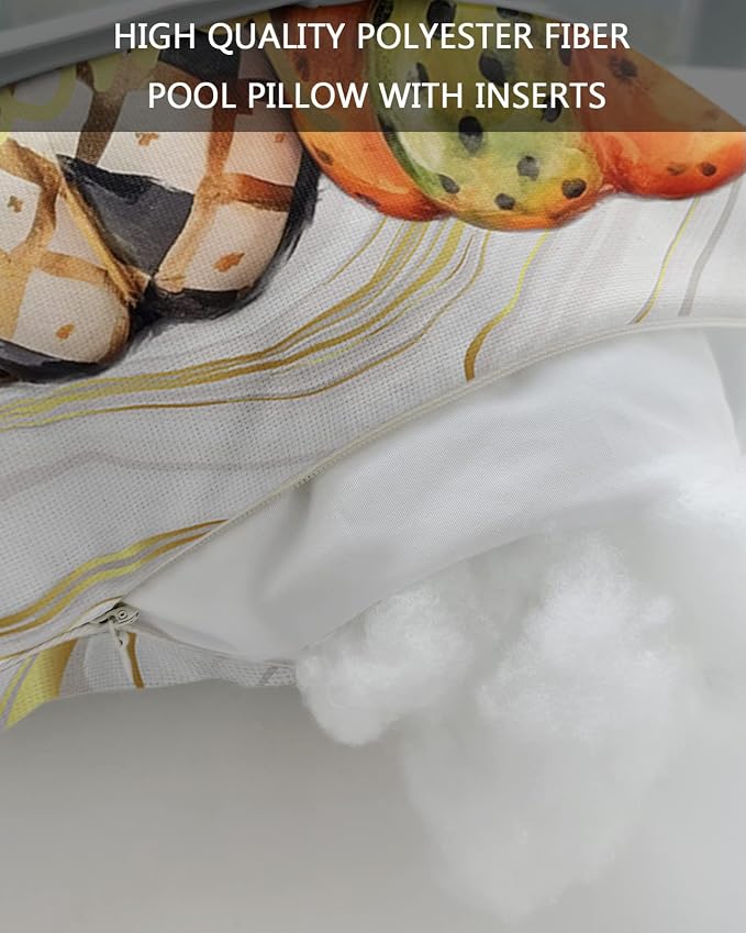 Outdoor Pillows Covers with Inserts Fall Thanksgiving Pumpkin Abstract Golden Marble Waterproof Pillow with Adjustable Strap Throw Pillows for Patio Furniture Recliner Lounge Chair, 11x16 inch, 2PCS