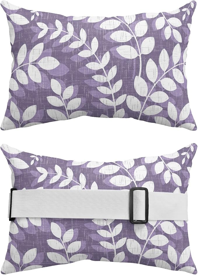Outdoor Lumbar Pillow Set of 2, Purple Leaves Waterproof Beach Headrest Pillow with Inserts, Farmhouse Botanical Branch Vintage Modern Recliner Throw Pillows for Patio Furniture, 12 x 20