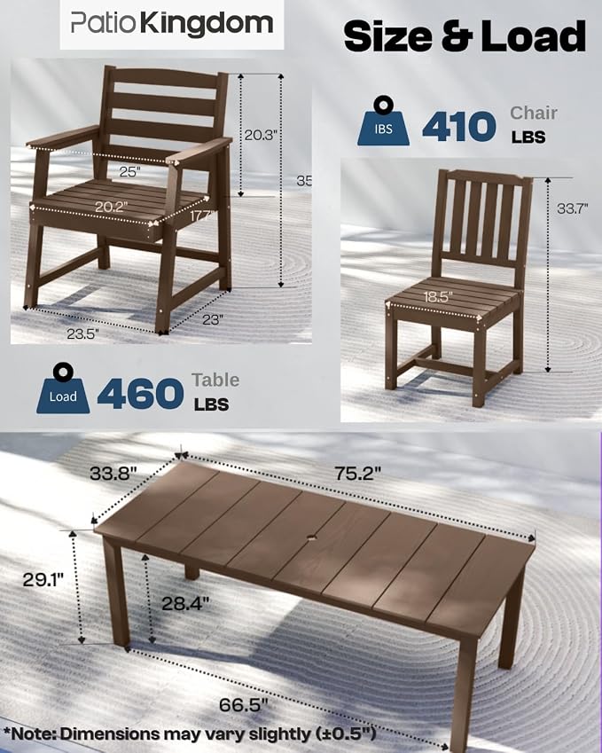 HDPE 5-Piece Outdoor Dining Set with 15FT Umbrella, Brown | All-Weather Patio Table and Chairs for 4, Fade-Resistant Patio Furniture Dining Set for Lawn, Garden, Deck, Backyard