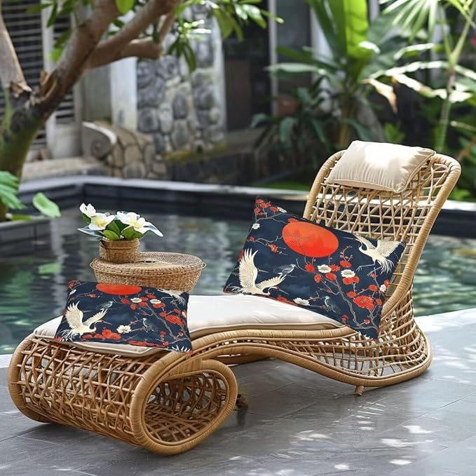 Outdoor Pillows Waterproof Set of 2 Outdoor Pillow Covers 16x24 Inch, Japan Throw Pillows China Pillow Covers, Summer Garden Decorative Pillows Outdoor Pillows for Patio Furniture Car Home Decor-hs429