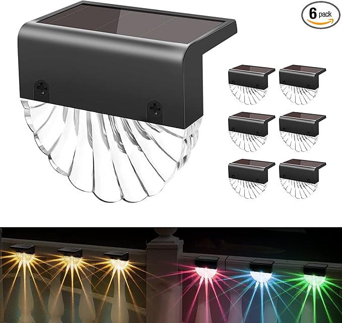 BUNEE Solar Deck Lights Outdoor - 6 Pack Solar Fence Lights Waterproof Solar Stair Lights Outdoor Solar Lights Decor for Backyard Fence Steps Stairs Railing Garden Patio Pathway Outside