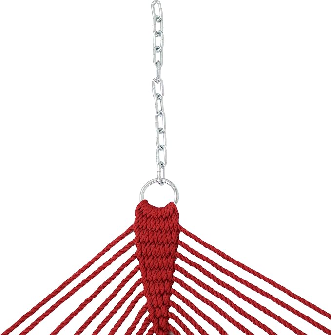 Sunnydaze Polyester Rope Double Hammock with 15-Foot Steel Stand - 400-Pound Capacity - Red