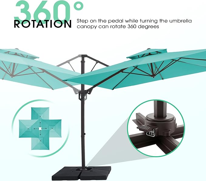 JEAREY 12ft 2-Tier Cantilever Patio Umbrella, Large Square Outdoor Offset Umbrella with Double Top Vent and 360-degree Rotation for Garden, Deck, Pool, Patio, Peacock Blue