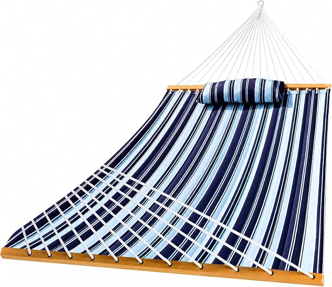 Hammock with Spreader Bar, Pillow & Chains, 450 lbs Capacity, Weather Resistant, for Patio, Backyard, Beach, Outdoor