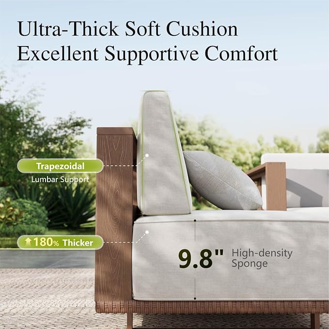 Sophia & William HDPE Patio Furniture Set，Modern Patio Sectional Sofa Set with 9.8" Cushions and High Back, L Shape Deep Seating Outdoor Conversation Set for Porch, Backyard(Beige, 6 Pieces)