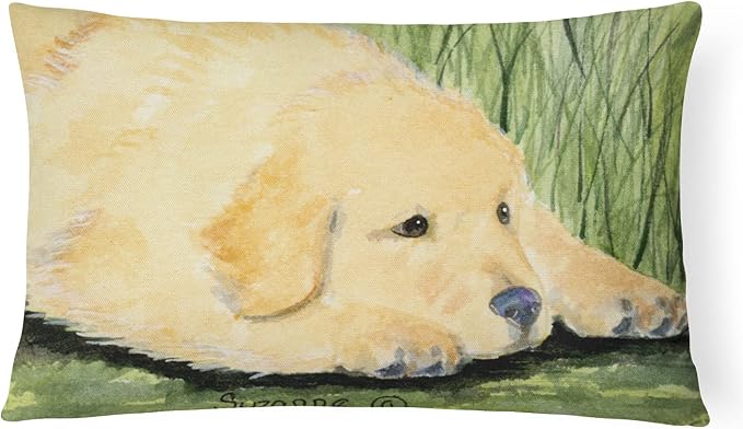 Caroline's Treasures SS8864PW1216 Golden Retriever Canvas Fabric Decorative Pillow Machine Washable, Indoor Outdoor Decorative Pillow for Couch, Bed or Patio, 12HX16W