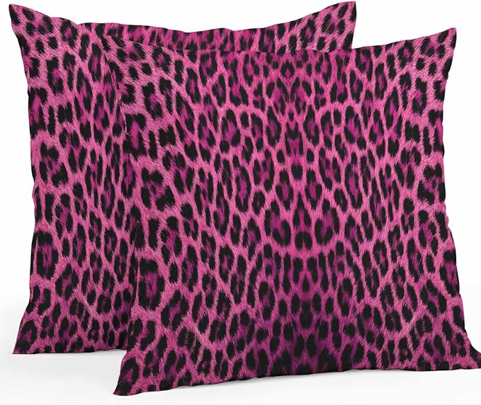 Vandarllin Outdoor Throw Pillows Covers 26x26 inch Set of 2 Waterproof Pink Leopard Print Decorative Zippered Cushion Covers for Patio Furniture, Retro Animal Fur Pattern Lumbar Pillowcases