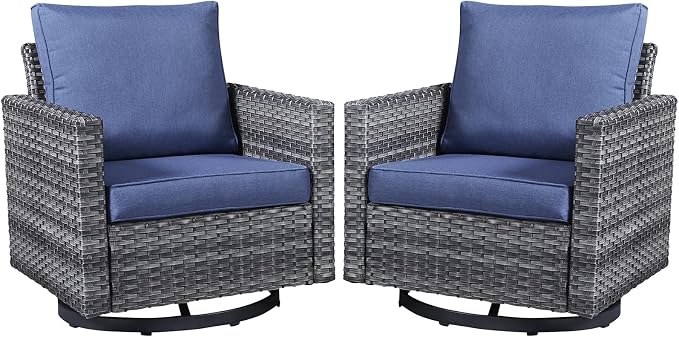 Belord Wicker Chairs Outdoor Bistro Set Oversize Patio Swivel Rocker, Rattan Outdoor Seating Set of 2 Swivel Glider Chairs Wicker Furniture for Porch Deck Backyard with Water-Resistant
