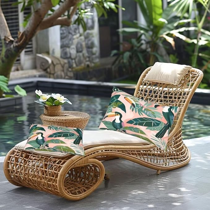 Outdoor Pillows Waterproof Set of 2 Outdoor Pillow Covers 16x24 Inch, Pink Throw Pillows Parrot Pillow Covers, Summer Garden Decorative Pillows Outdoor Pillows for Patio Furniture Car Home Decor-hs308