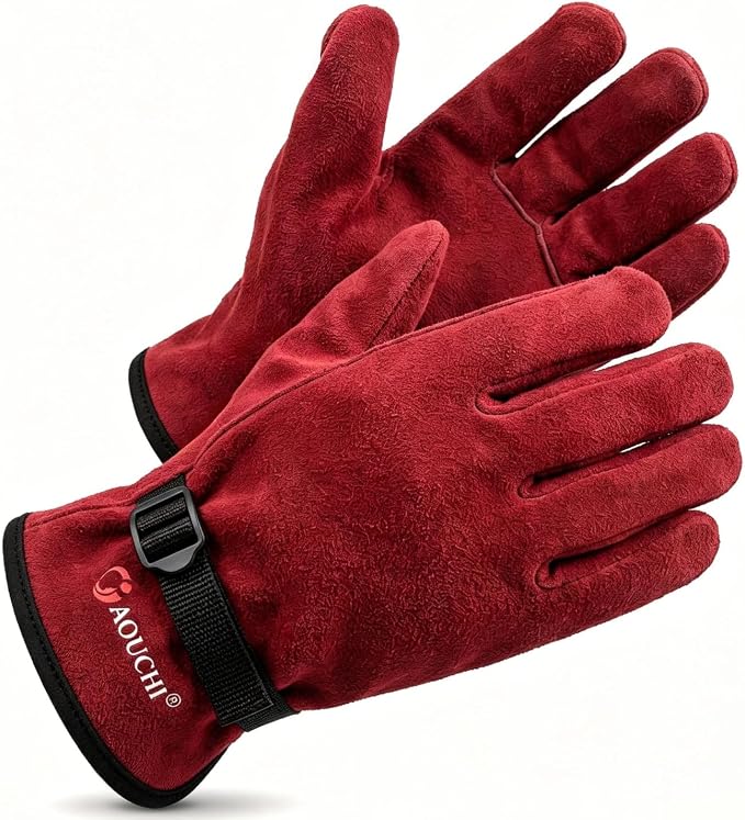 Kids Leather Work Gloves Age 2-15, Extra Soft Deerskin Suede (Red, 6-8Y) | Flexible Breathable Lightweight Toddler Genuine Leather Gloves for Outdoor Activities, DIY, Planting, Hiking, Painting