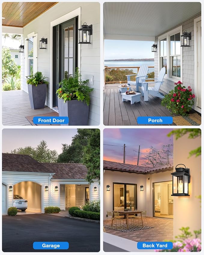 VIANIS Outdoor Wall Lantern, Modern Black Exterior Porch Lights Wall Mount Light Fixture, 100% Aluminum Waterproof Outside Lights for House, Dusk to Dawn Outdoor Sconce Lights for Garage, Patio 2-Pack | Smart Sensor, Aluminum, Modern Outdoor Sconce Lig...