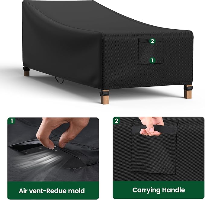 Mrrihand Chaise Lounge Cover, Patio Furniture Covers, Patio Lounge Chair Cover Waterproof and UV Resistant, Heavy Duty Outdoor Furniture Covers with Air Vent 2 Pack - 76L x 32W x 32H inch