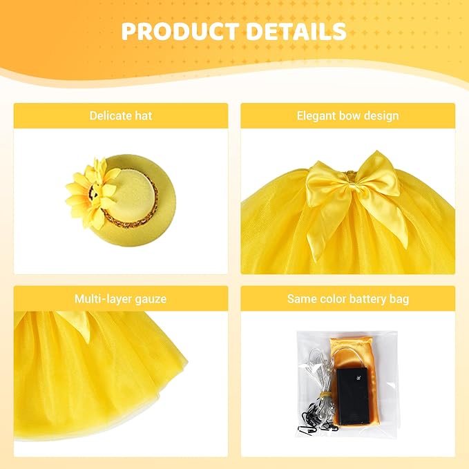 Summer Porch Goose Outfit Set with Floral Dress & Hat for 23" Goose Statue (Yellow)