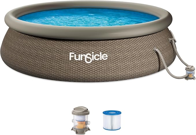 Funsicle Quickset Designer 12' x 36" Round Above Ground Swimming Pool, with FiltraBoost 800 GPH Filter Pump, Type D Filter Cartridge & Repair Patch, Triple Basketweave Print