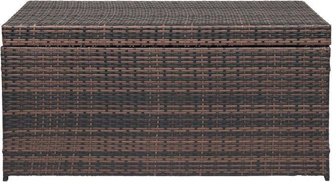 132 Gallon Resin Deck Box,Indoor Outdoor Lockable Storage Container,Ratton Patio Storage Box for Patio Furniture Cushions,Toys,Garden Tools,Pool Supplies (Brown)