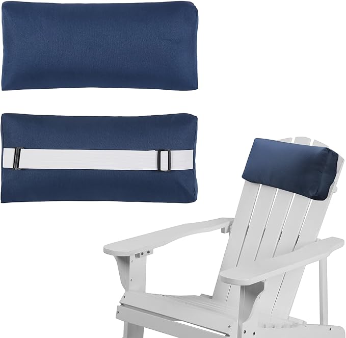 Chaise Lounge Head Pillow, 2 Pack Outdoor Patio Pillows with Adjustable Strap, Lounge Head Resting Pillow for Recliner Beach Pool Lounger Office Chair，Water Resistant Navy