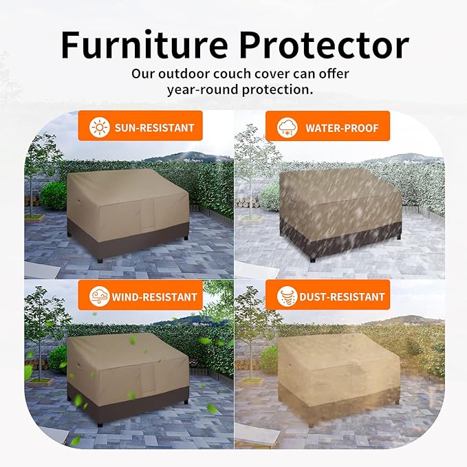 Easy-Going Waterproof Outdoor Loveseat Outdoor Furniture Cover, Heavy Duty 2-Seater Patio Couch Windproof Cover with Air Vent (76Wx40Dx33H inch, Camel/Dark Brown)