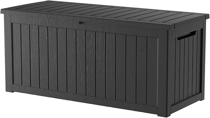 200 Gallon Outdoor Storage Box Waterproof, Lockable Resin Deck Box Large Storage Bin for Patio Furniture Cushion, Garden Tools, Pool Accessories, UV-Resistant Outside Delivery, Black