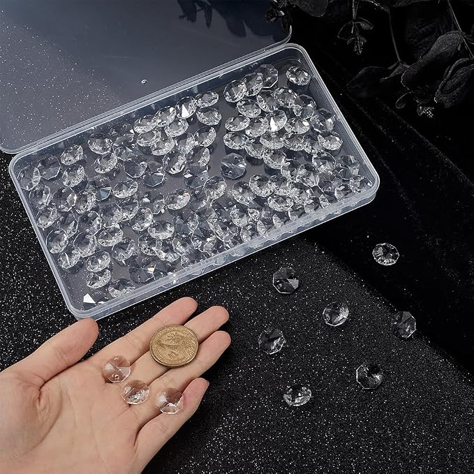 1 Box 120Pcs Glass Octagon Beads Bulk Prism Crystal Bead 14mm 2 Hole Crystal Chandelier Replacement Parts Links Sun Catcher Faceted Beads for DIY Lamp Hanging Pendant Jewelry Suncatcher Craft