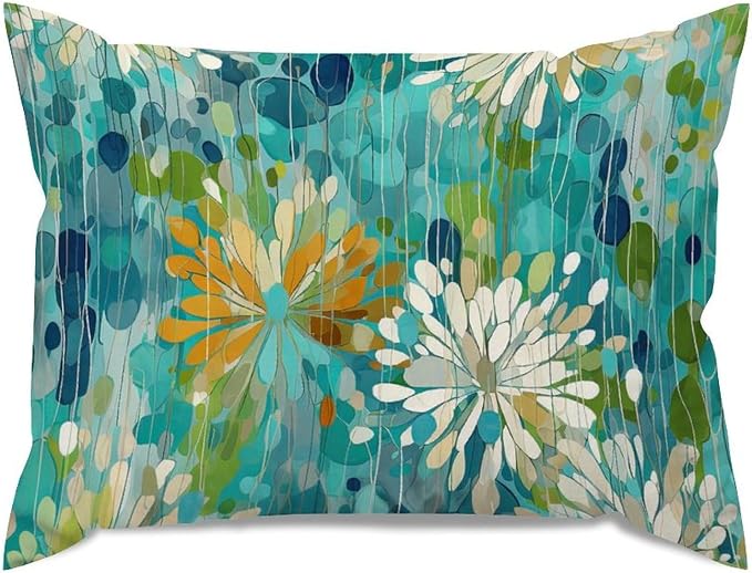 Lumbar Support Pillow Case Make It Rain Fiesta Pillow Covers Retro Rainbow Teal Flower Pillow Cover Accent Square Couch Sofa Cushion Covers for for Sofa Bedroom Car Indoor Couch 20x26in