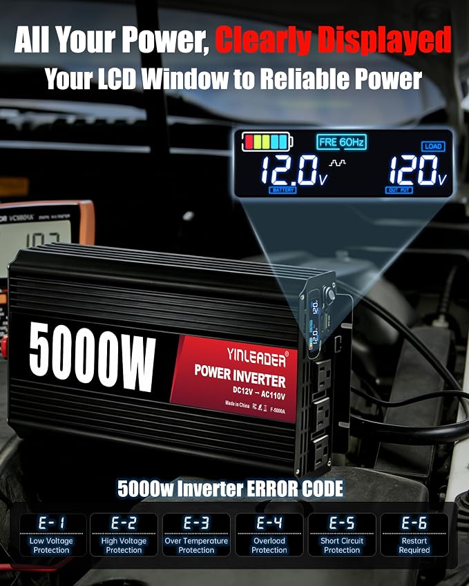 4000 Watt Power Inverter 12V to 110V/120V Converter Peak Power 8000W with 3 AC Outlets,1 USB Port, Remote Controller & LCD Screen DC to AC Inverter for RV Camping Off-Grid Solar Inverter Systems