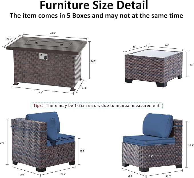 11 Pieces Patio Furniture Set with 2 Swivel Chairs Patio Furniture Outdoor Sectional Sofas with 55000 Gas Fire Pit Patio Conversation Set w/7 Cushions