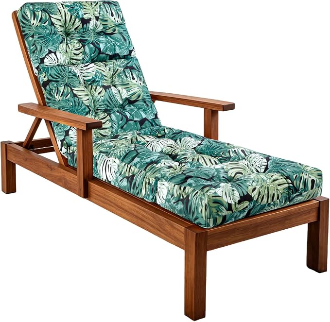 Patio Chaise Lounge Cushions, 70.5"x21"x4" Waterproof Replacement Beach Pool Lawn Outdoor Lounge Chair Cushion, Non-Slip Bottom & Secure Ties for Outdoor Furniture，Monstera, 1Count